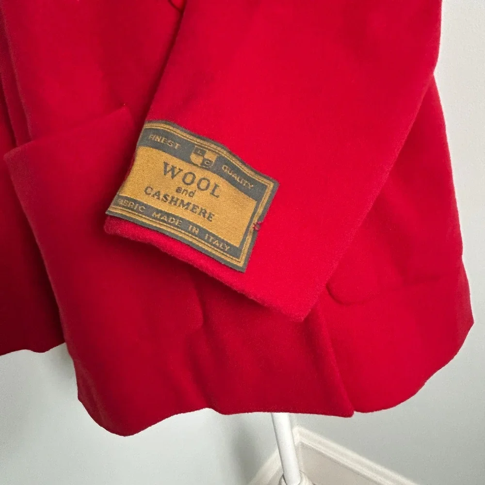 Louben Red Wool Cashmere Blend Button Front‎ Blazer Jacket Pea Coat Size 12